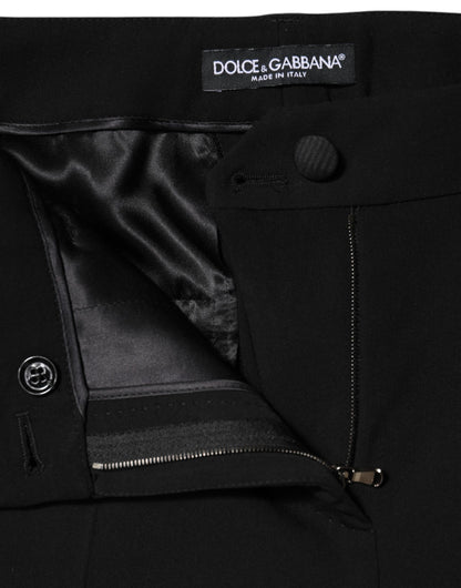 Black Wool High Waist Tapered Pants