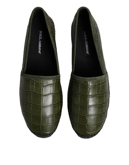 Green Exotic Leather Espadrilles Slip On Shoes