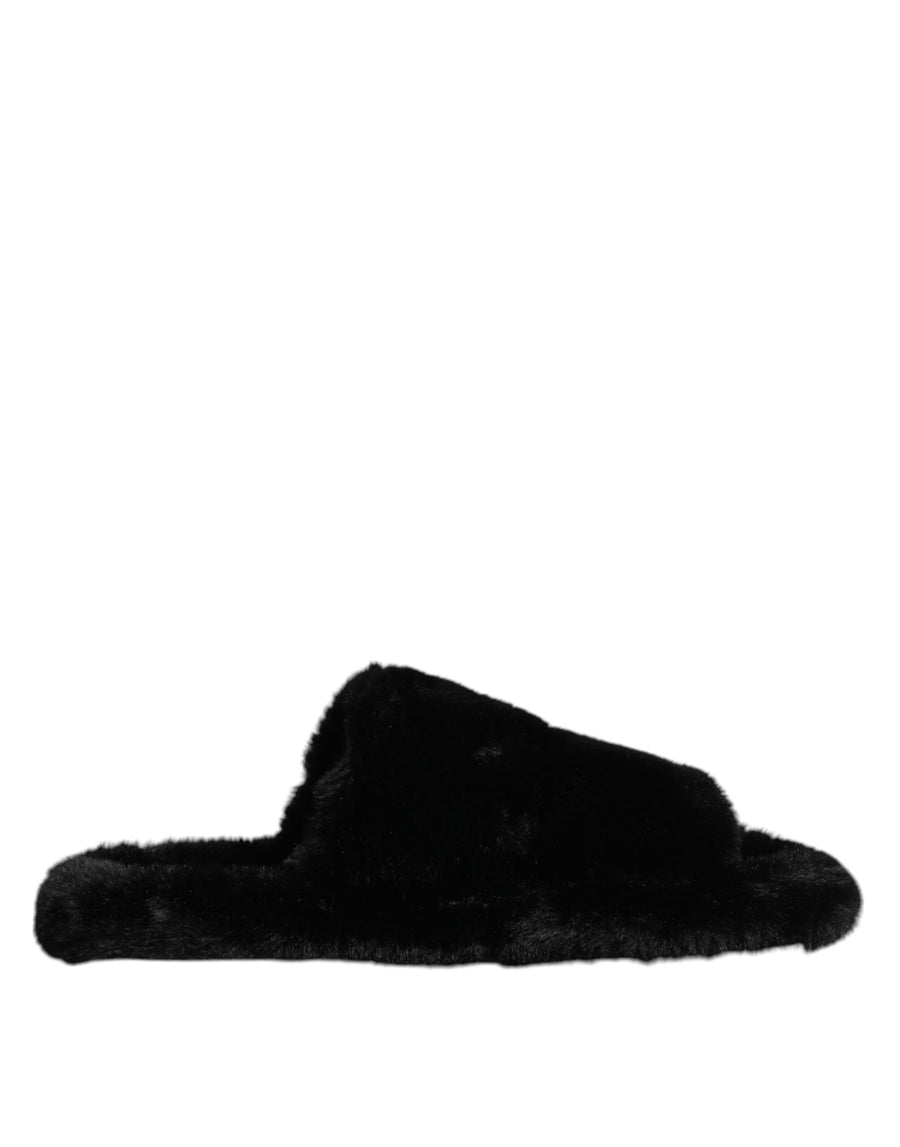 Black Polyester Velvet Slides Slipper Shoes