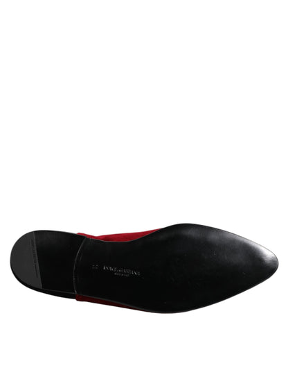 Black Red Velvet Embellished Slip On Shoes