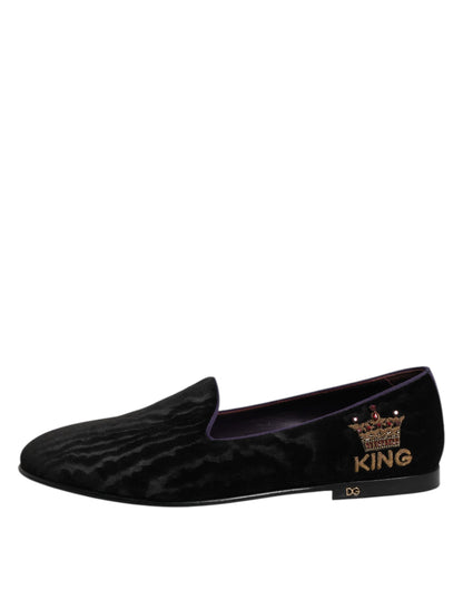 Black DG Crown Embroidery Loafers Slip On Shoes