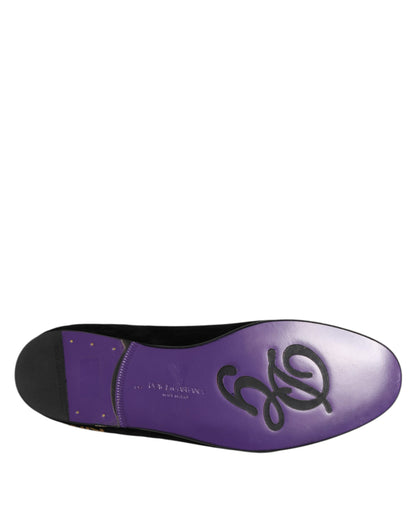 Black DG Crown Embroidery Loafers Slip On Shoes