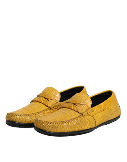 Yellow Exotic Leather Loafers Slip On Shoes