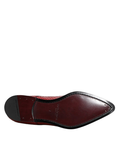 Red Exotic Leather Lace Up Dress Derby Shoes