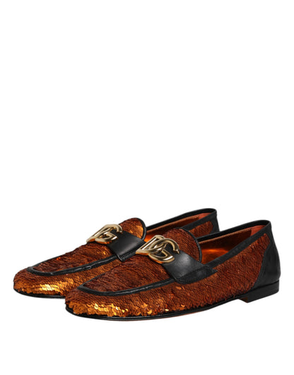 Orange Sequin Embellished Men Loafers Shoes