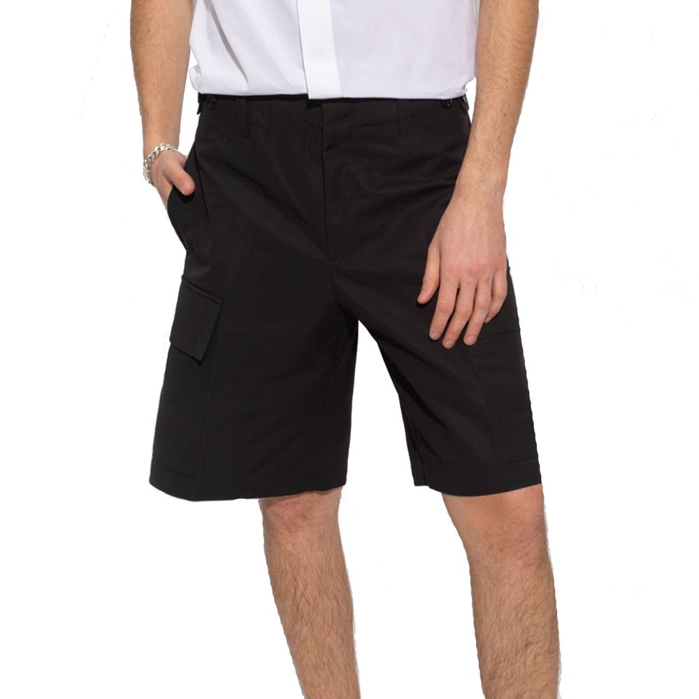 Black Cotton Cargo Shorts