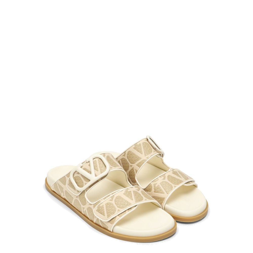 Bicolor Fabric Strap-On Sandals