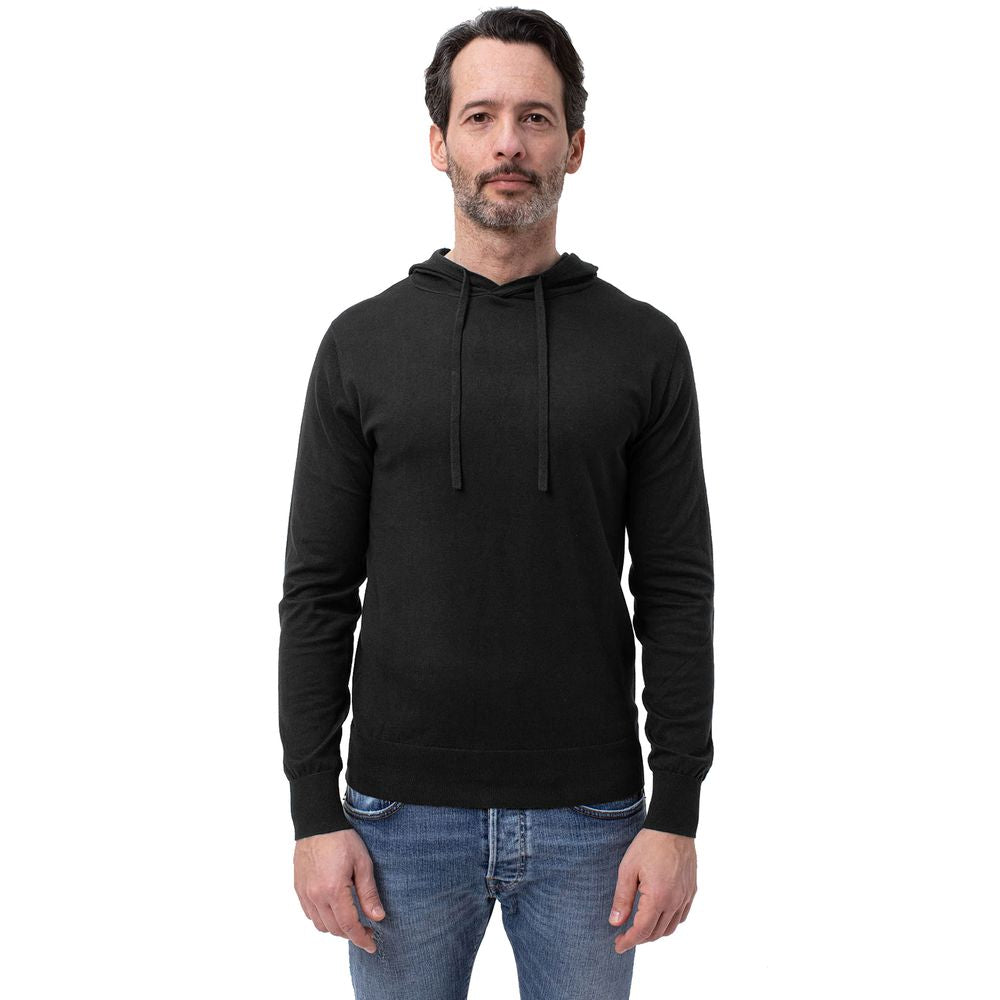 Black Cotton Men Hoodie