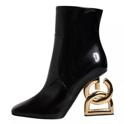 Black Jackie Leather Mid Calf Boots Shoes