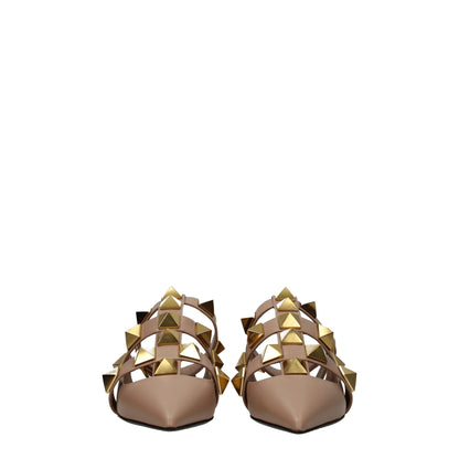 Pink Leather Flat Sandals