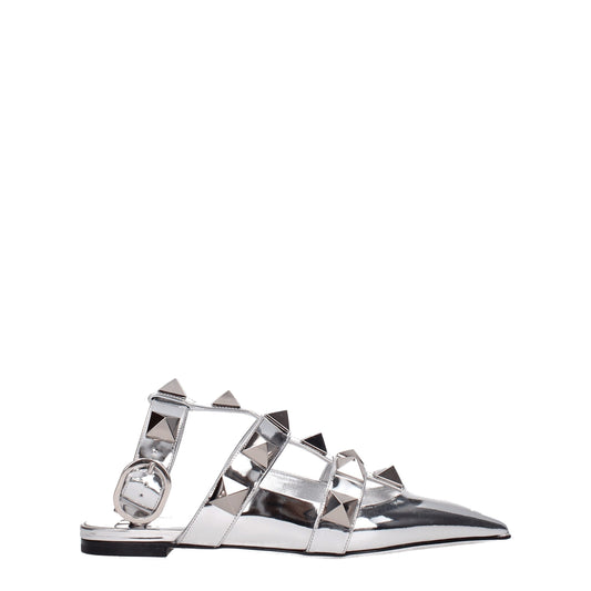 Gray Leather Flat Sandals