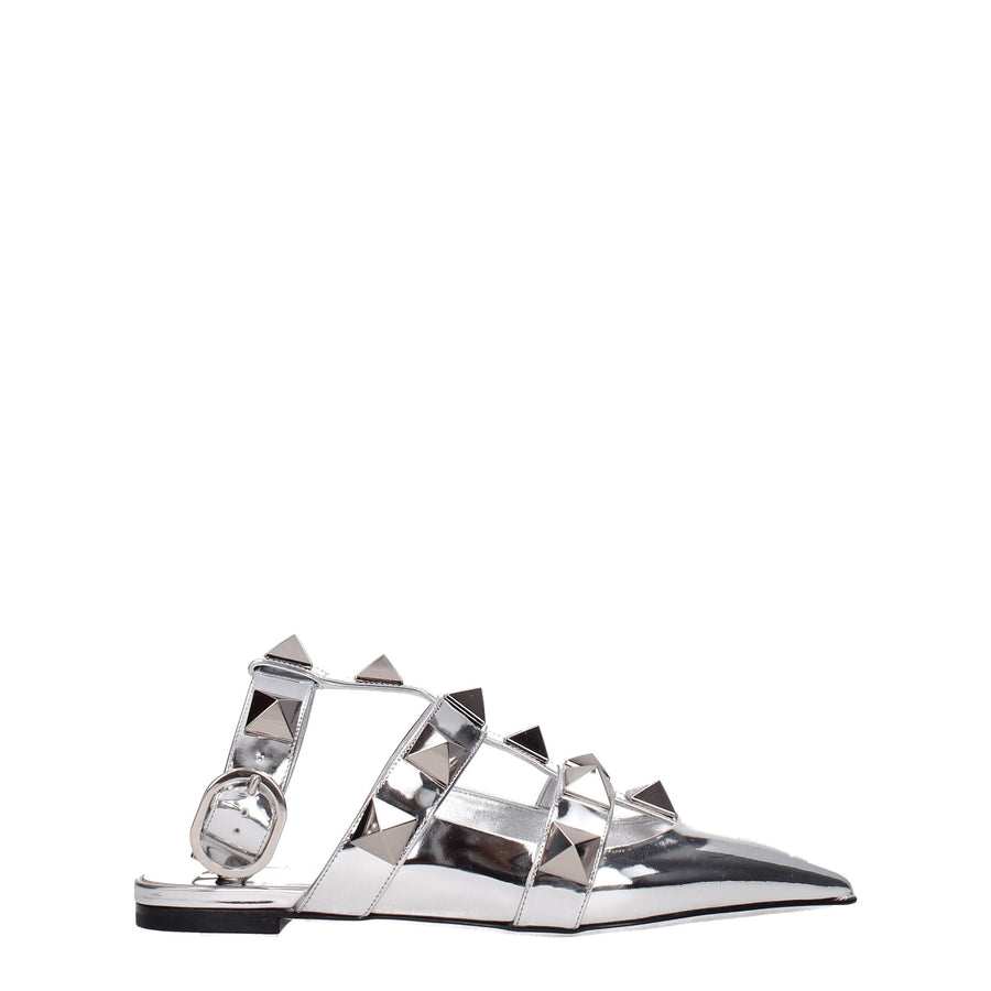 Gray Leather Flat Sandals