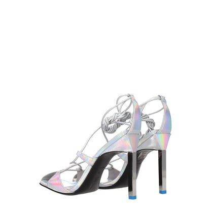 Gray Leather Stiletto Heels Sandals