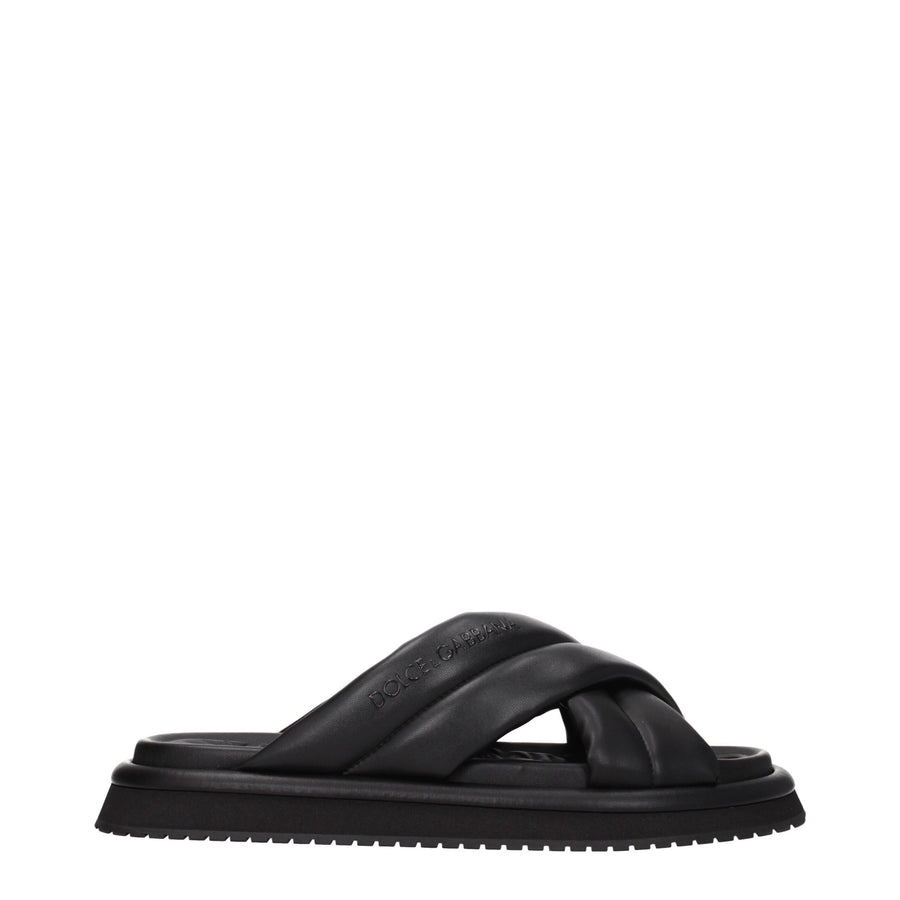 Black Leather Slippers