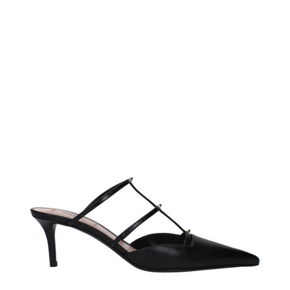 Black Leather Flat Sandals