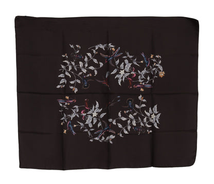 Brown 100% Silk Bird Print Wrap 80cm X 102cm RRP Scarf