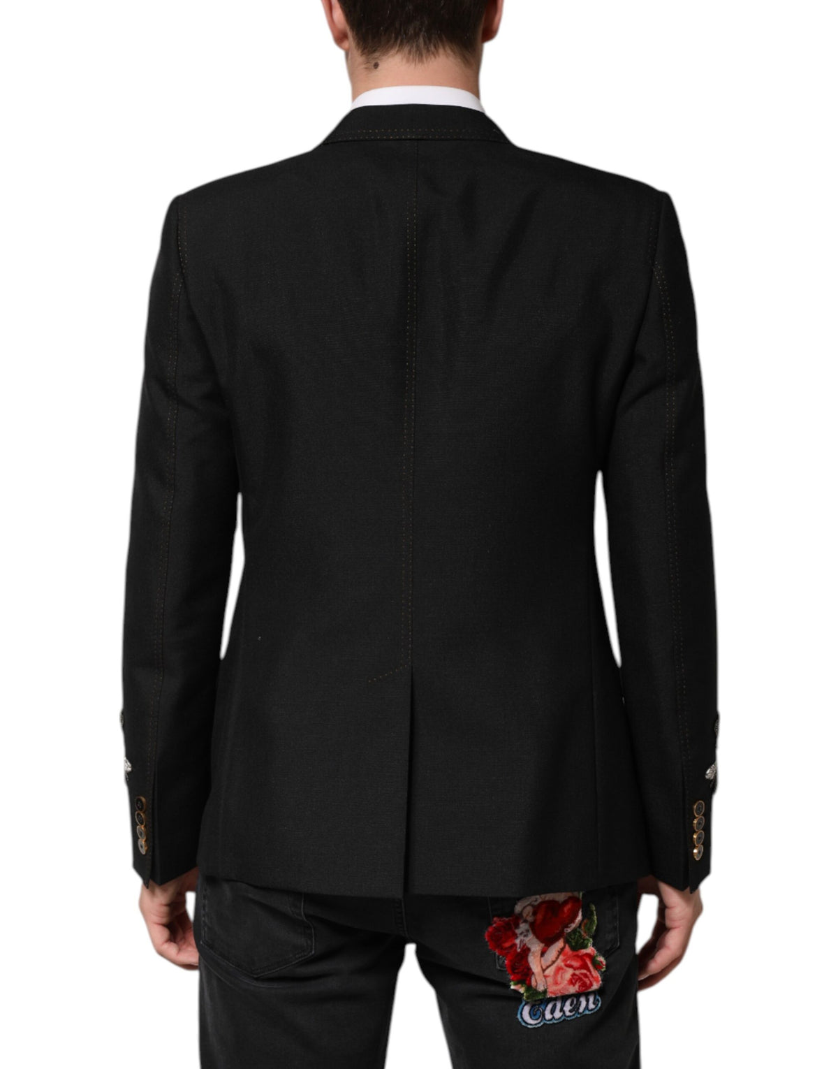 Black Bee Crown Embellished Suit Coat Blazer
