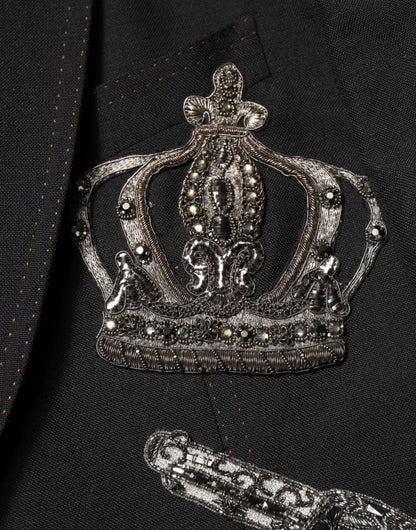Black Bee Crown Embellished Suit Coat Blazer