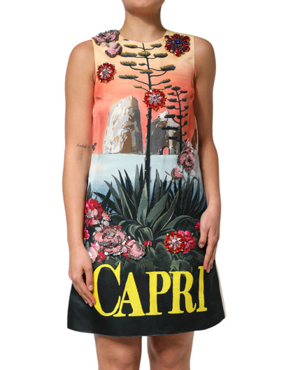 Multicolor Crystal Embellished A-line Mini Dress