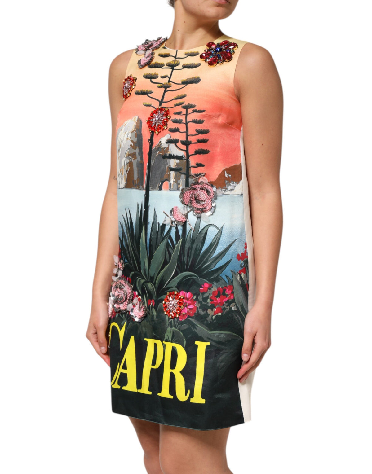 Multicolor Crystal Embellished A-line Mini Dress