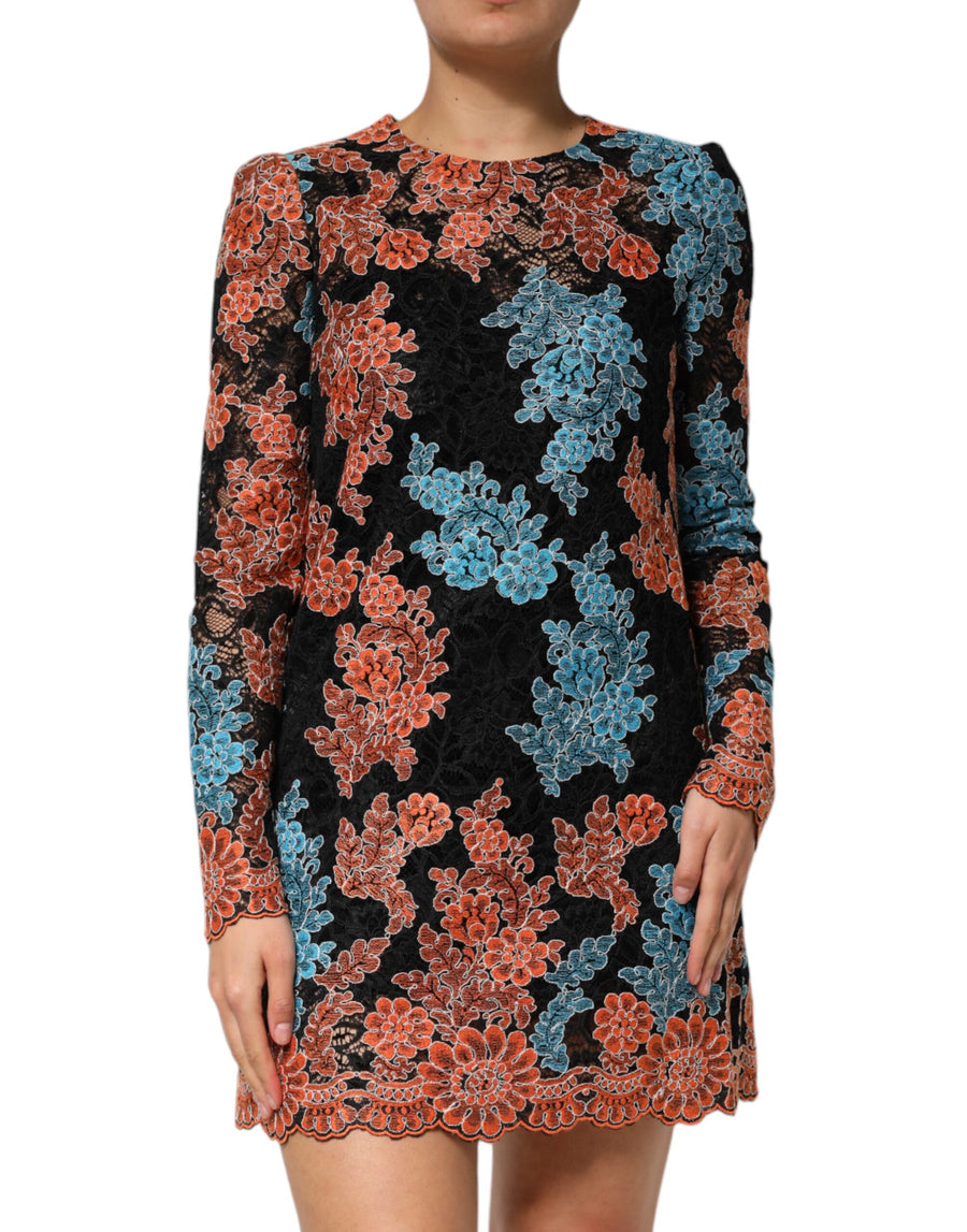Multicolor Floral Embroidery Shift Mini Dress