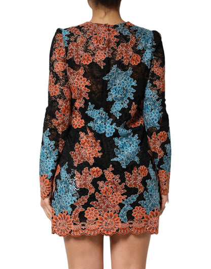 Multicolor Floral Embroidery Shift Mini Dress