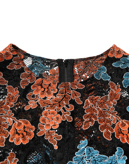 Multicolor Floral Embroidery Shift Mini Dress