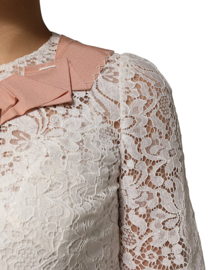 White Floral Lace Short Sleeves Blouse Top