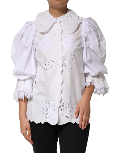 White Ruffled Lace Embellished Blouse Top