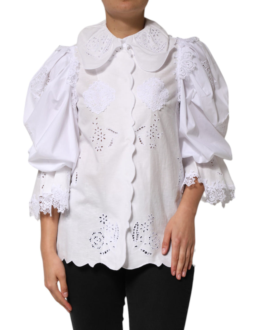 White Ruffled Lace Embellished Blouse Top