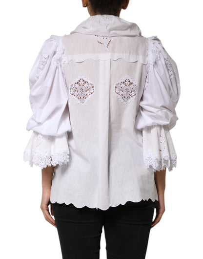 White Ruffled Lace Embellished Blouse Top