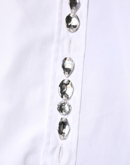 White Crystal Embellished Collared Shirt Top