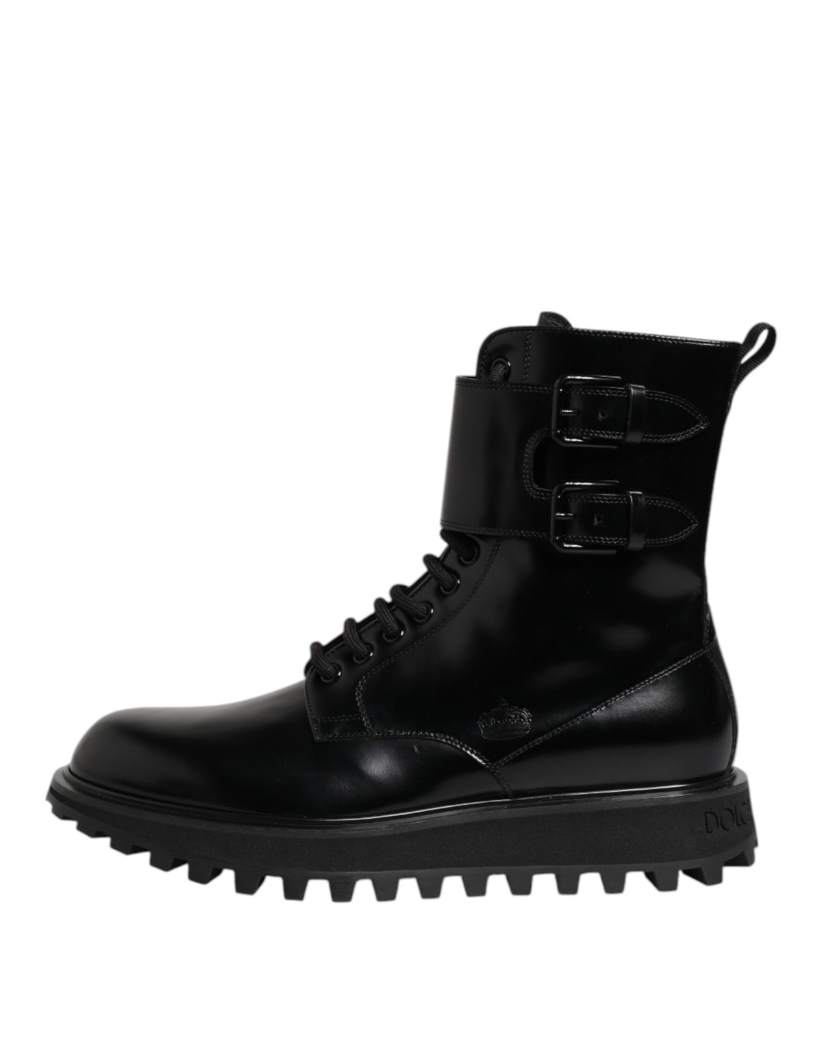 Black Leather Lace Up Mid Calf Boots Shoes