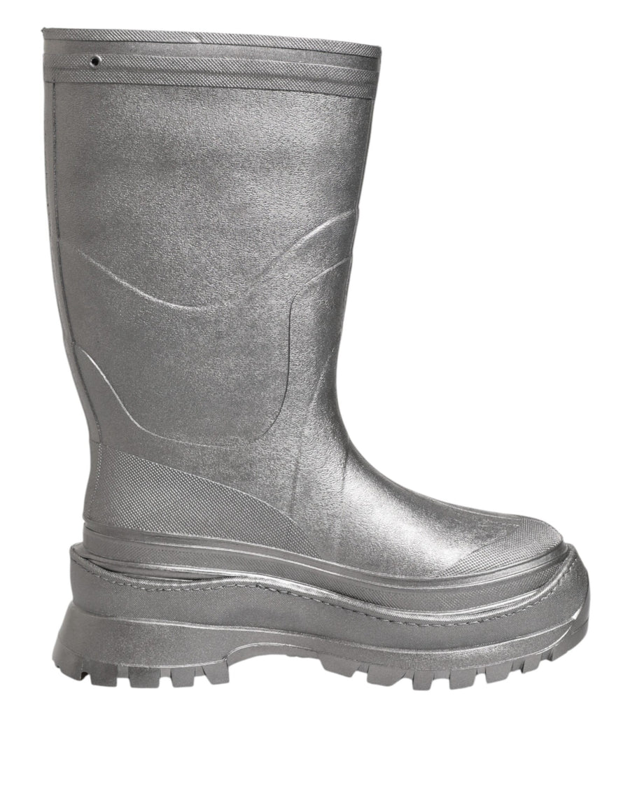 Metallic Silver Pull On Rain Boots Shoes