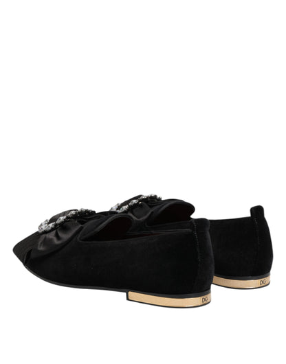 Black VATICANO Crystal Ribbon Slip On Shoes