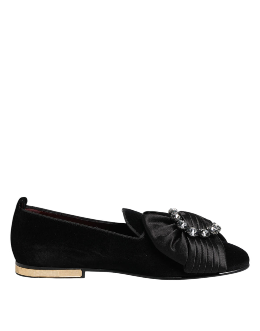 Black VATICANO Crystal Ribbon Slip On Shoes