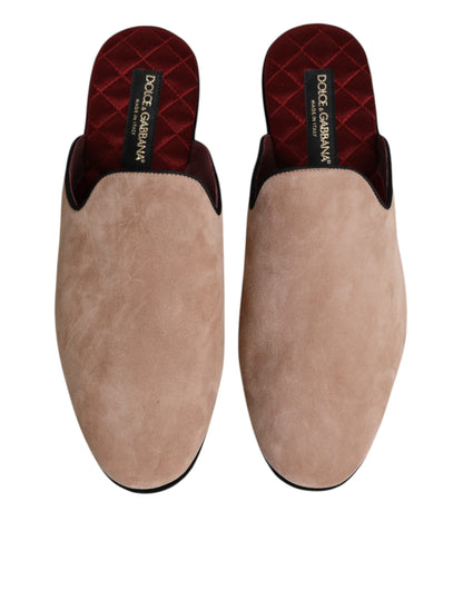 Beige Suede Leather Slides Flat Slipper Shoes