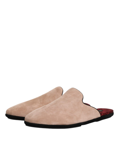Beige Suede Leather Slides Flat Slipper Shoes
