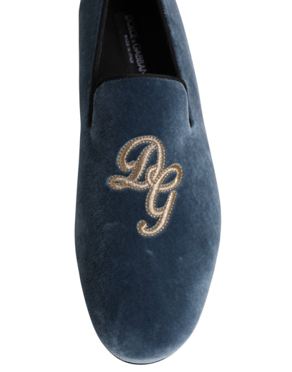 Blue Velvet DG Logo Loafers Formal Shoes