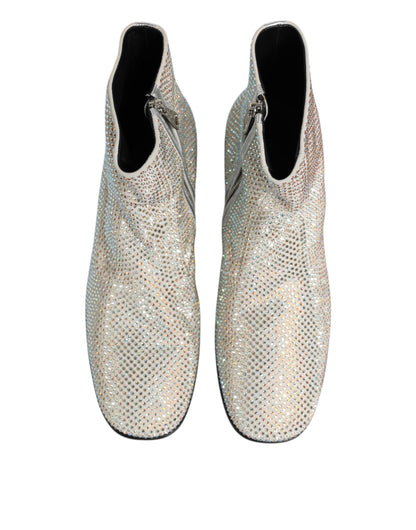 White Strass DG Logo Heels Ankle Boots Shoes
