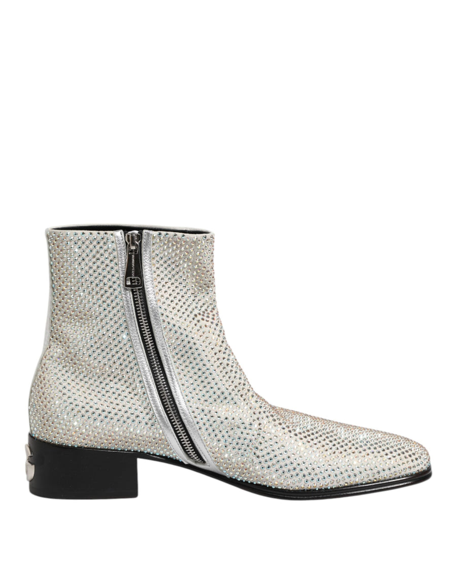 White Strass DG Logo Heels Ankle Boots Shoes
