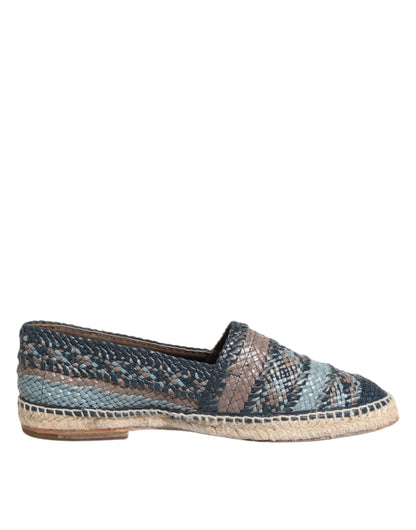 Blue Gray Woven Leather Buffalo Espadrille Shoes