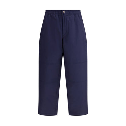 Blue Cotton Casual Pants
