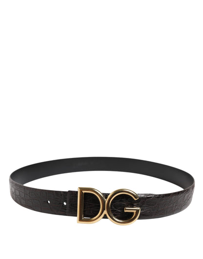 Black Exotic Leather DG Logo Buckle Belt