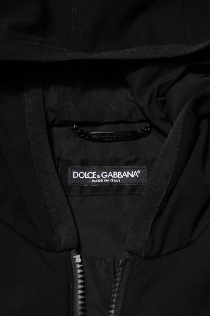 Black Sleeveless Hooded Logo Plaque Jacket