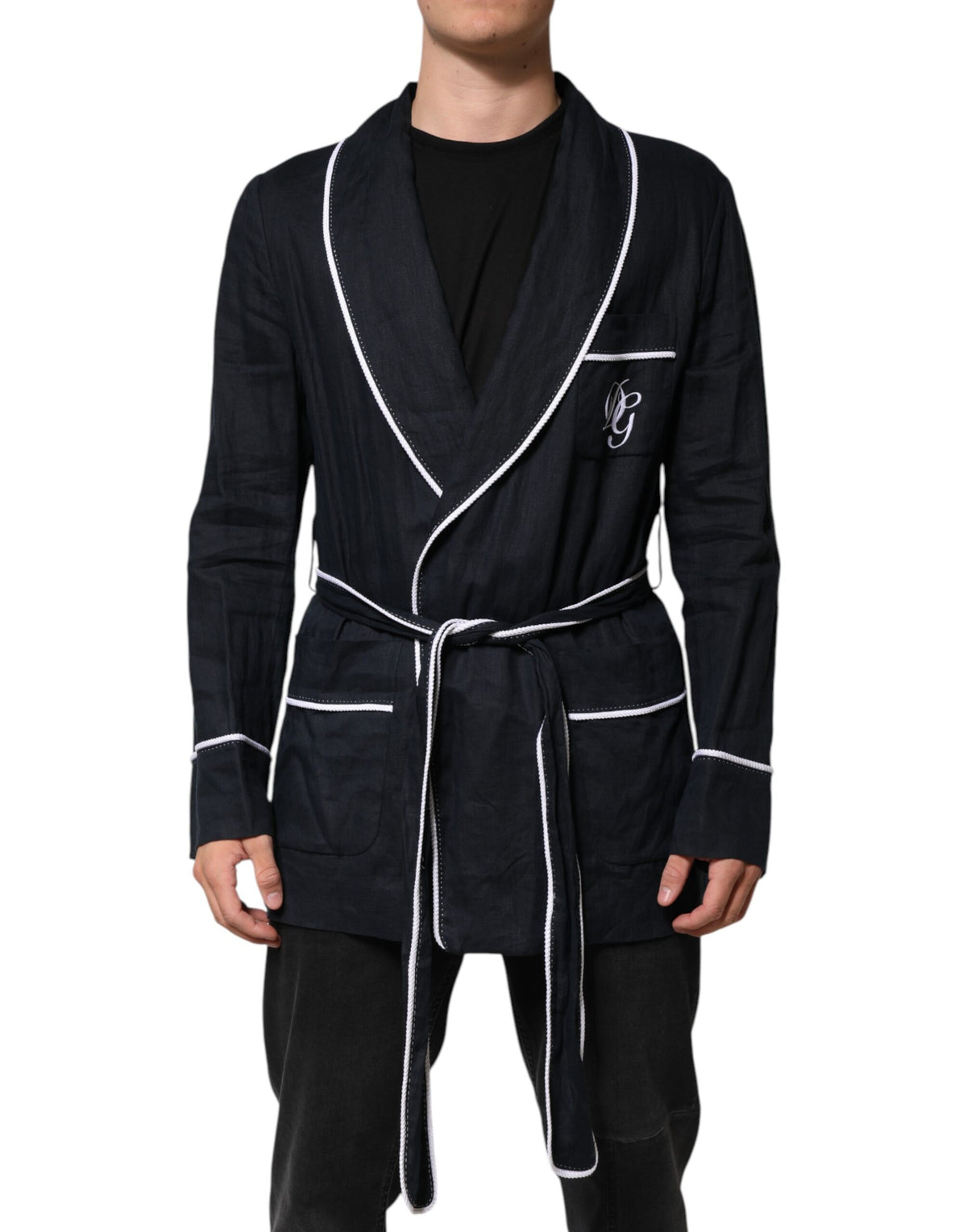 Dark Blue DG Embroidery Jacket Robe Blazer