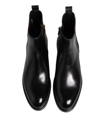 Black Chelsea Leather Mid Calf Boots Shoes