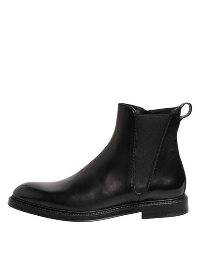 Black Chelsea Leather Mid Calf Boots Shoes