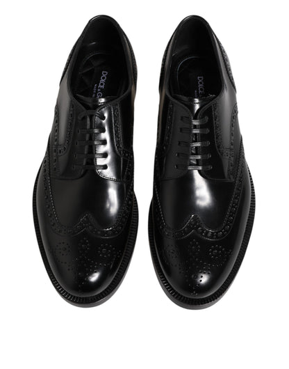 Black Leather Derby Wingtip Formal Shoes