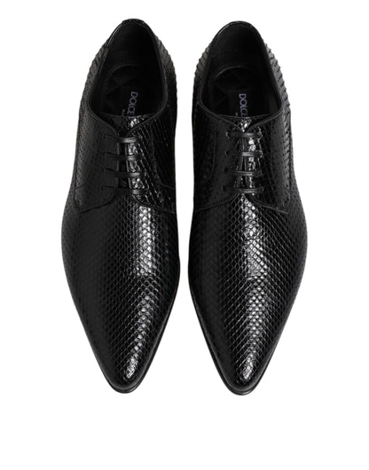 Black Exotic Leather Lace Up Derby Shoes